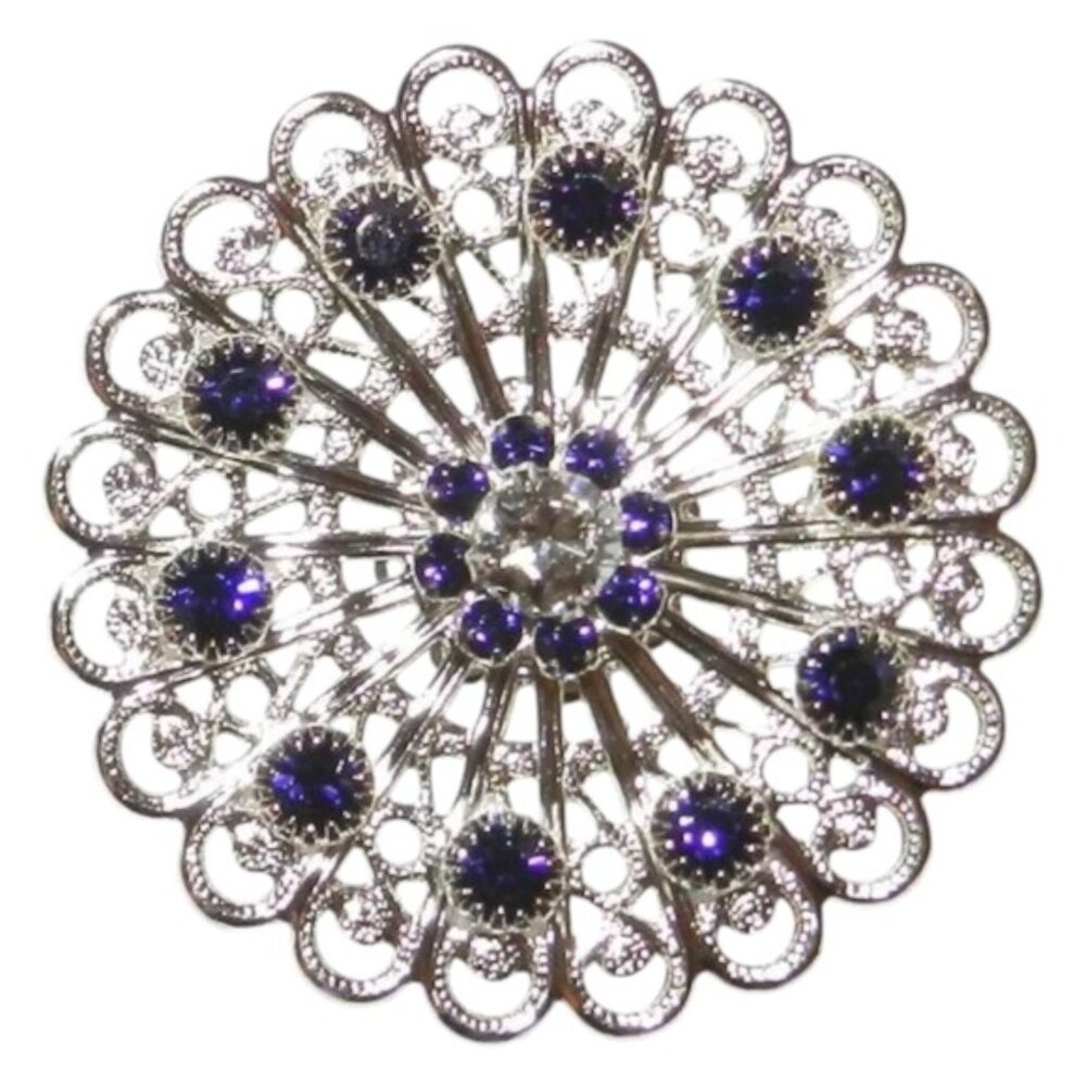 6 Pcs New Purple Velvet & Crystal Silver 38mm Flower Swarovski Pendant SCSC1908